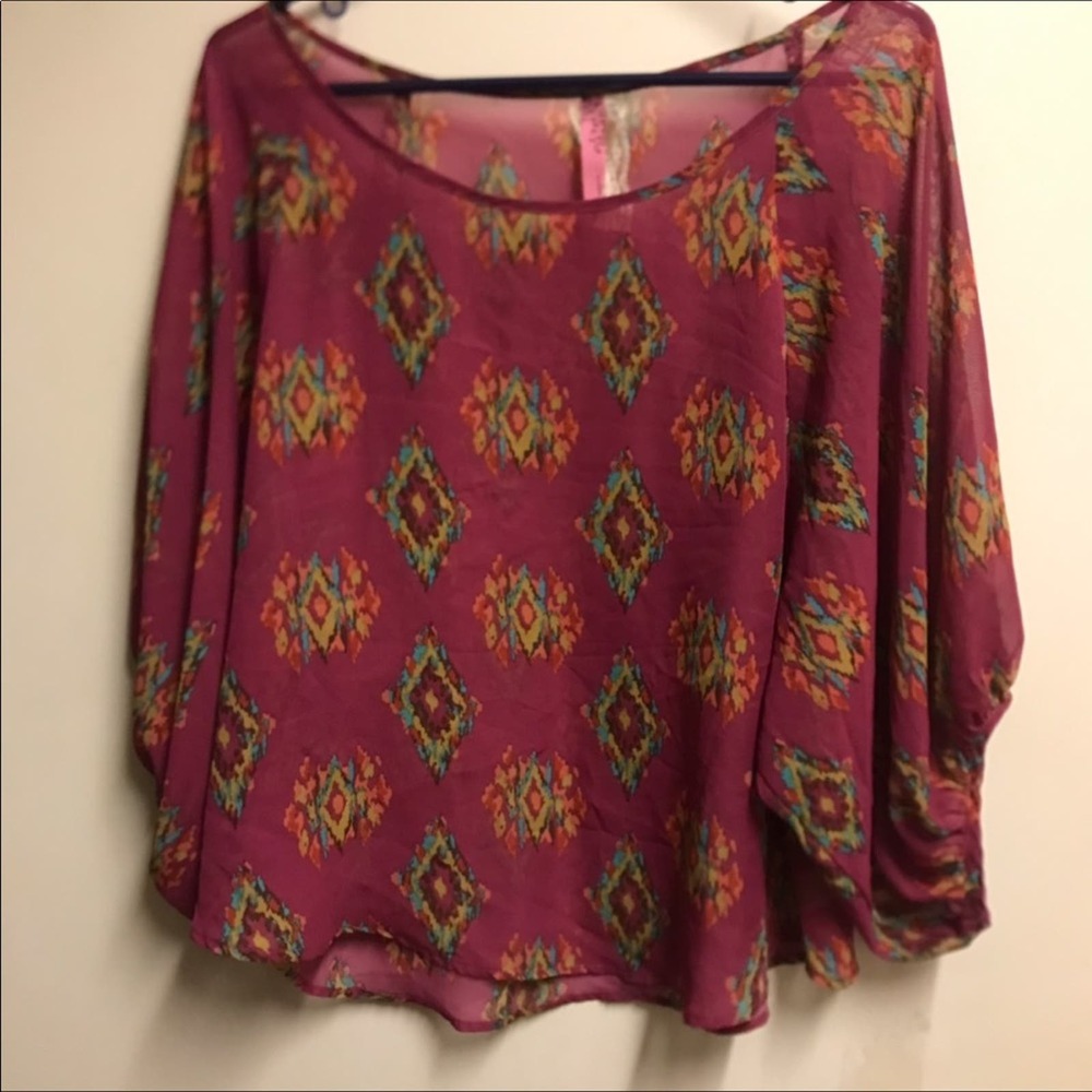 Cinnamon Girl Multicolor Aztec Sheer Top Large